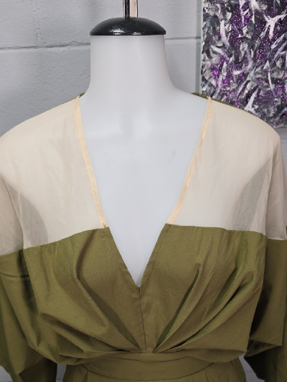 Fashion Nova Olive & Cream V-Neck Short Romper - Picture 2 of 9
